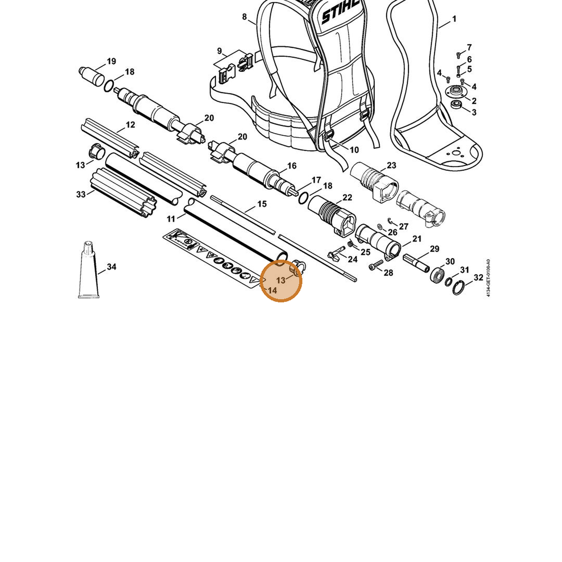 STIHL part 4137-711-2101 — IPL diagram snippet (6x zoom, amber highlight)