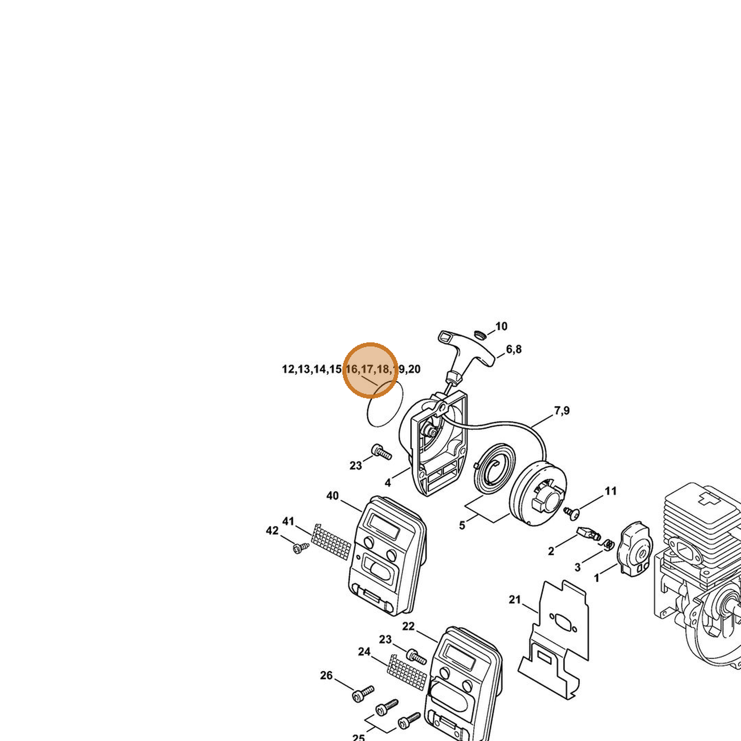STIHL part 4137-967-1516 — IPL diagram snippet (6x zoom, amber highlight)