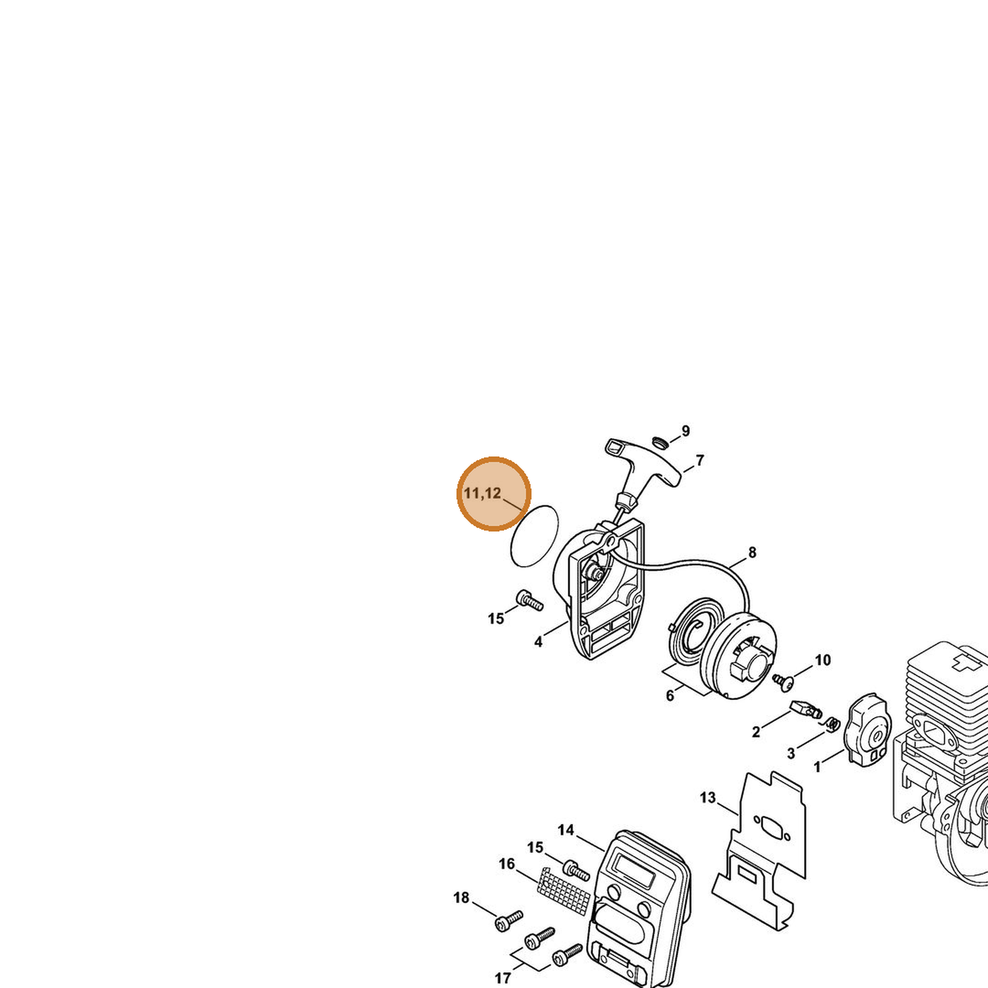 STIHL part 4137-967-1523 — IPL diagram snippet (6x zoom, amber highlight)