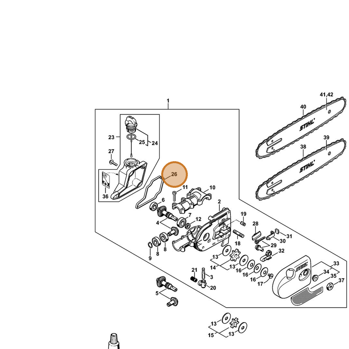 STIHL part 4138-351-1000 — IPL diagram snippet (6x zoom, amber highlight)