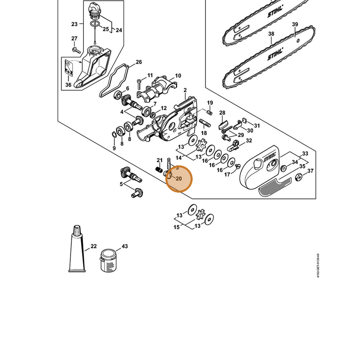 STIHL part 4138-353-2700 — IPL diagram snippet (6x zoom, amber highlight)