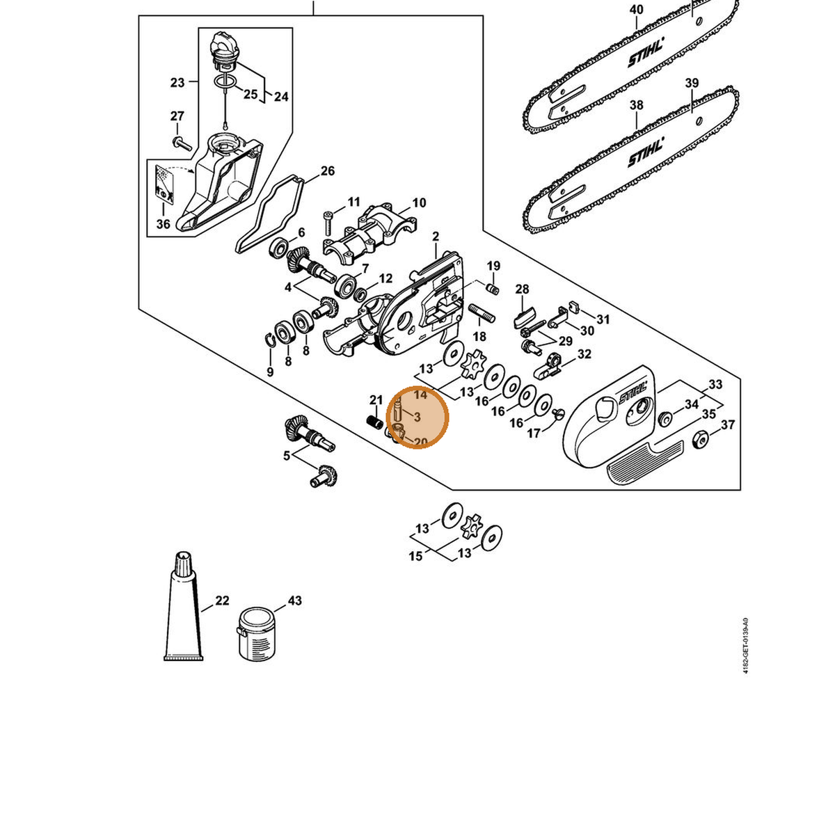 STIHL part 4138-640-3200 — IPL diagram snippet (6x zoom, amber highlight)