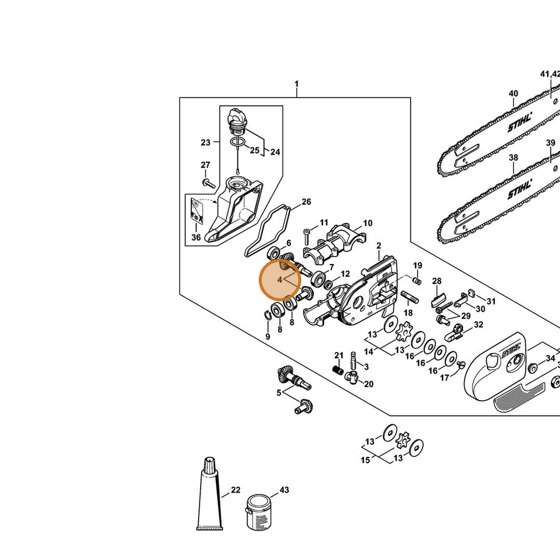 STIHL part 4138-640-7302 — IPL diagram snippet (6x zoom, amber highlight)