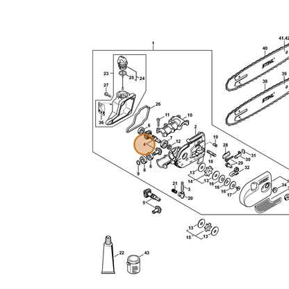 STIHL part 4138-640-7302 — IPL diagram snippet (6x zoom, amber highlight)