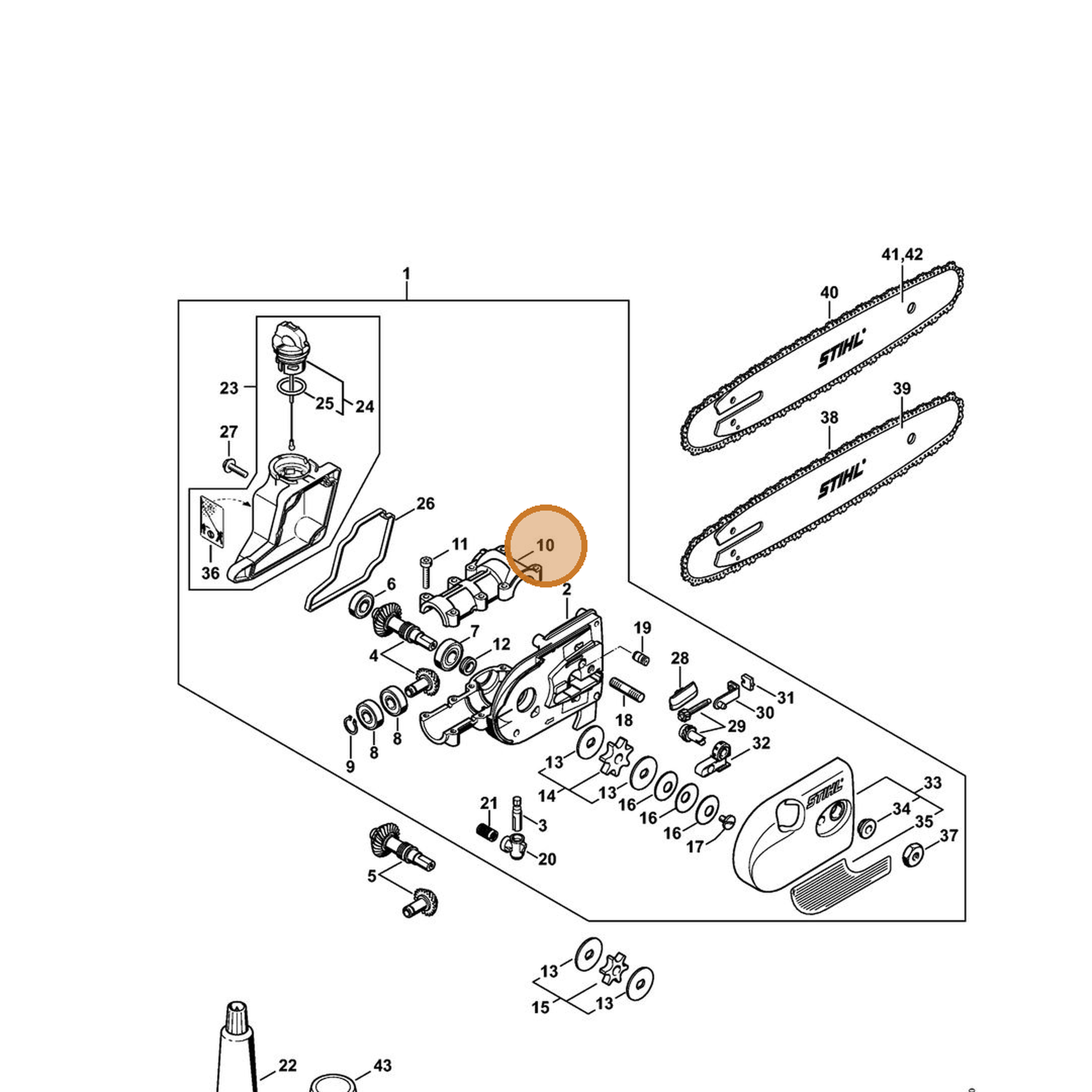 STIHL part 4138-641-0400 — IPL diagram snippet (6x zoom, amber highlight)