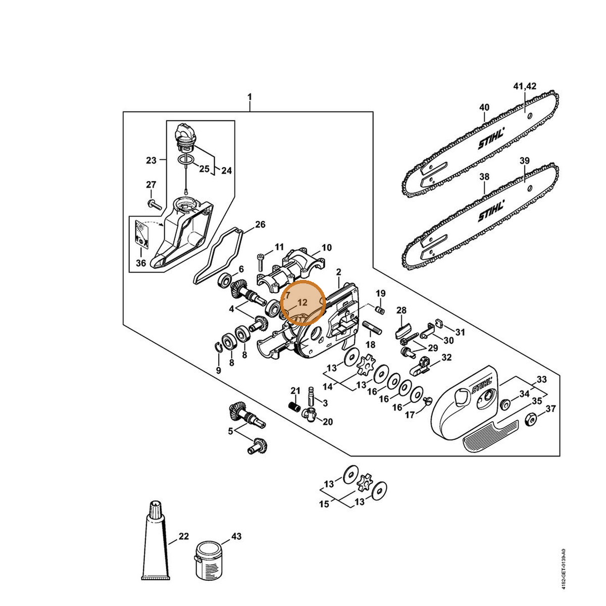 STIHL part 4138-642-8201 — IPL diagram snippet (6x zoom, amber highlight)