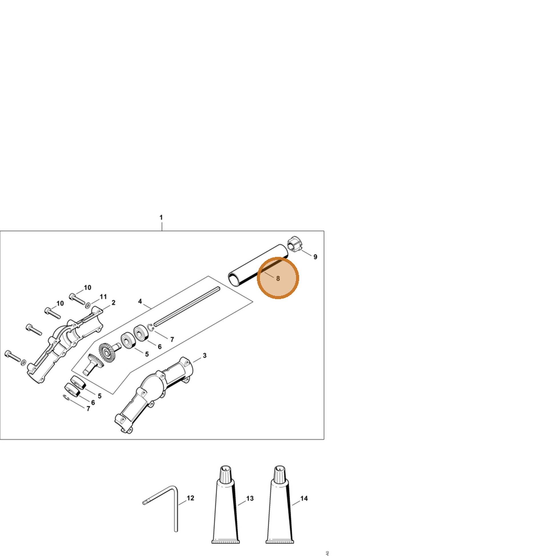 STIHL part 4138-711-0201 — IPL diagram snippet (6x zoom, amber highlight)