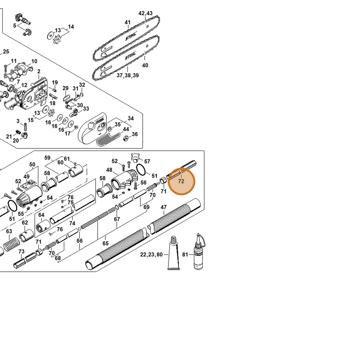 STIHL part 4138-711-7300 — IPL diagram snippet (6x zoom, amber highlight)