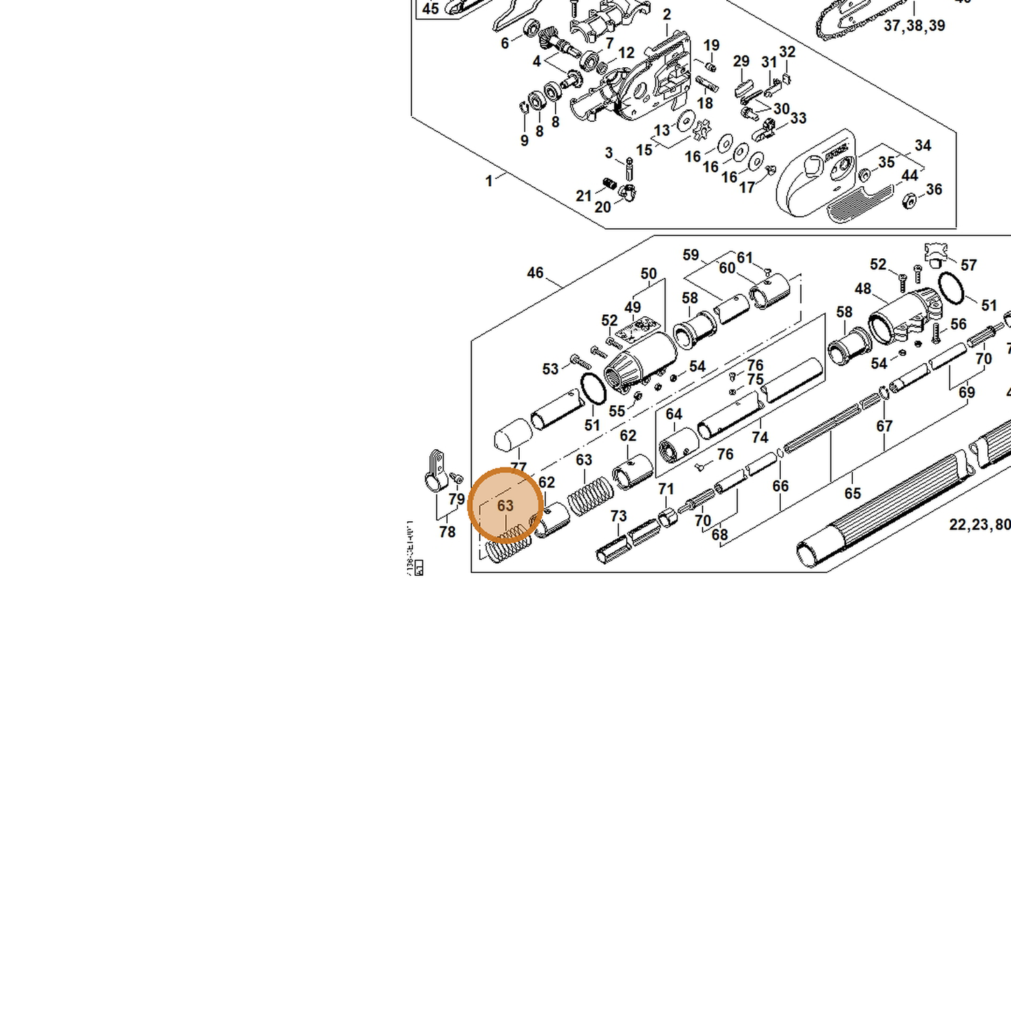 STIHL part 4138-711-9100 — IPL diagram snippet (6x zoom, amber highlight)