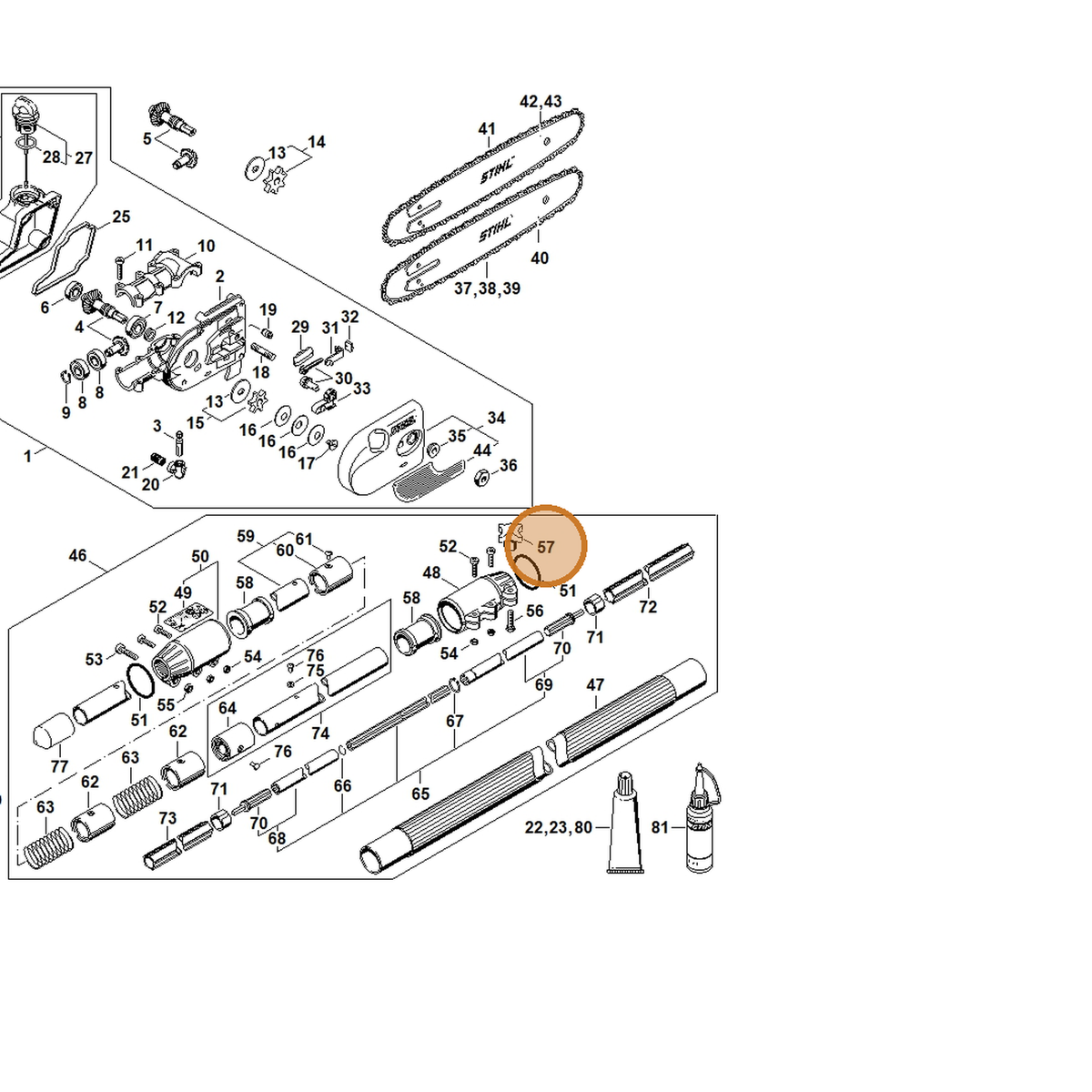 STIHL part 4138-716-1200 — IPL diagram snippet (6x zoom, amber highlight)