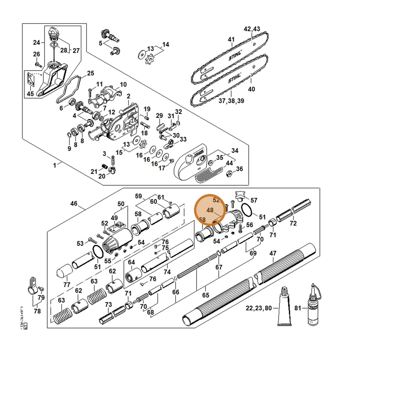 STIHL part 4138-716-6500 — IPL diagram snippet (6x zoom, amber highlight)