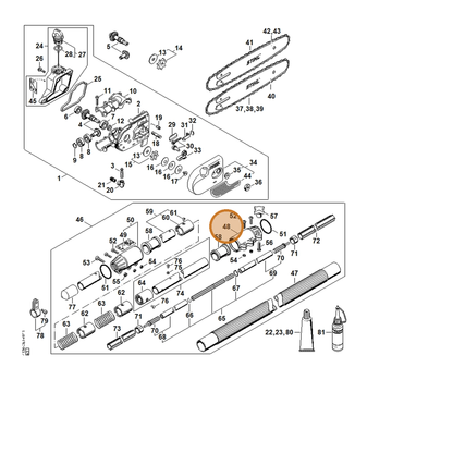 STIHL part 4138-716-6500 — IPL diagram snippet (6x zoom, amber highlight)
