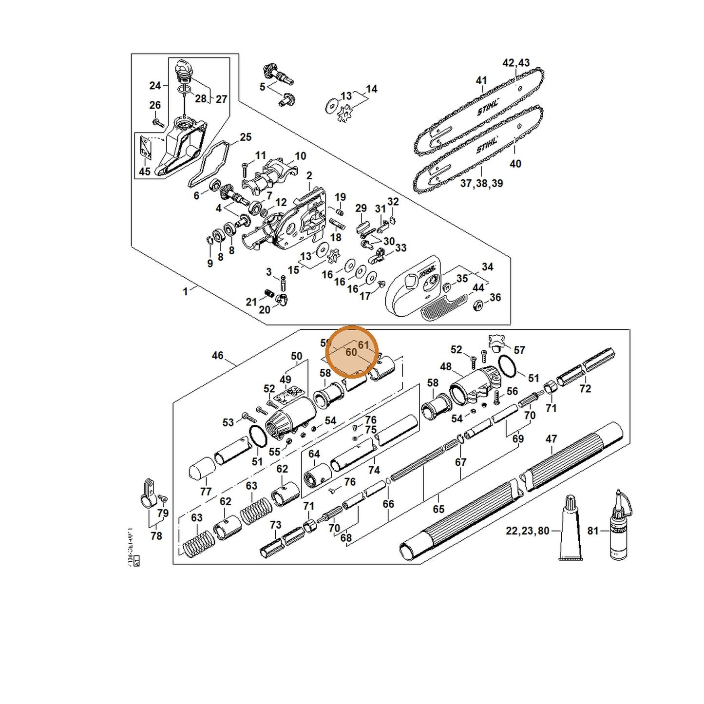 STIHL part 4138-740-3200 — IPL diagram snippet (6x zoom, amber highlight)