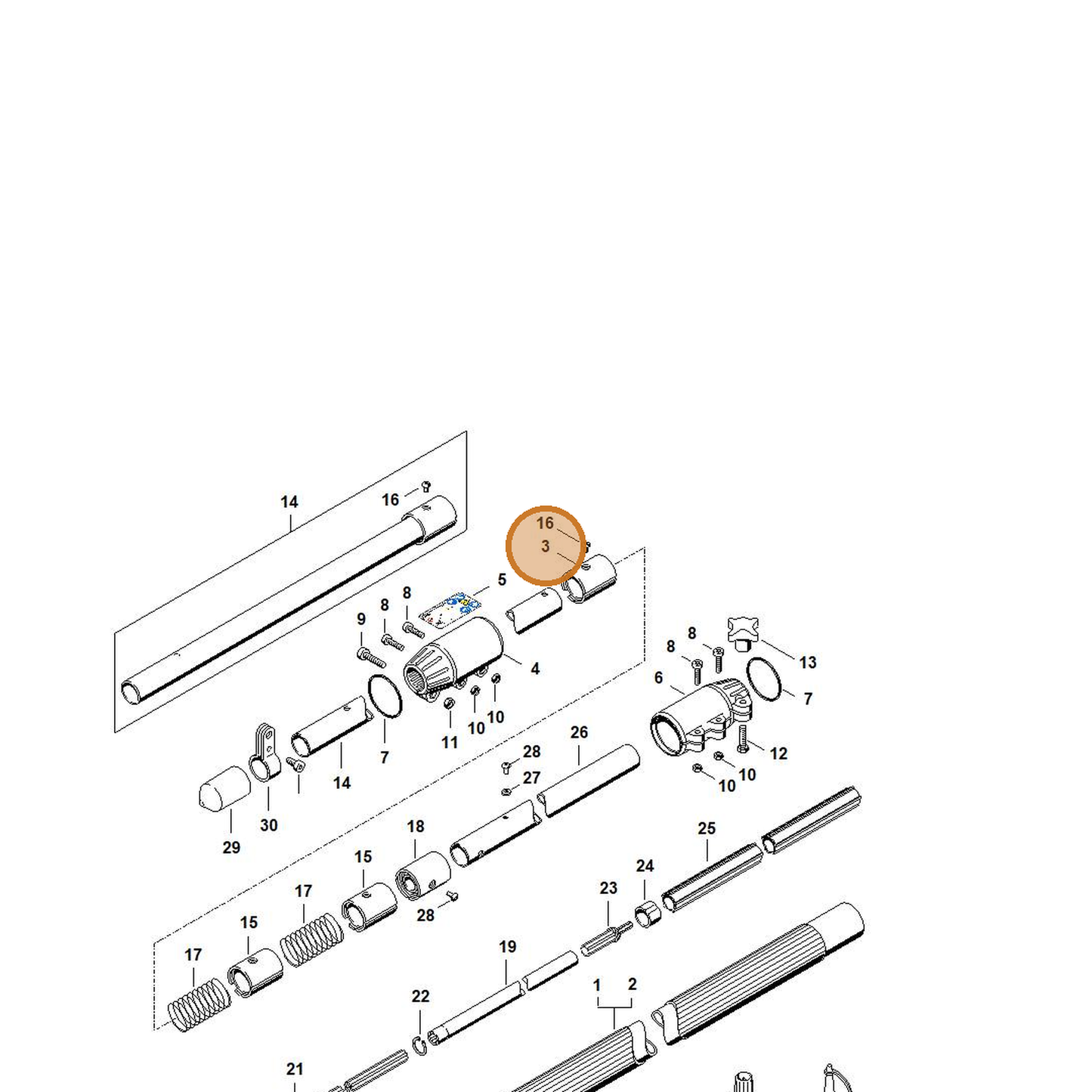 STIHL part 4138-740-3201 — IPL diagram snippet (6x zoom, amber highlight)