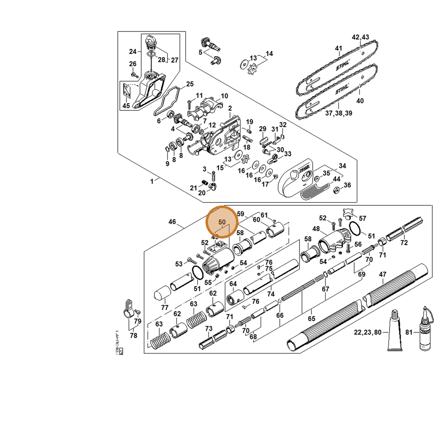 STIHL part 4138-740-3702 — IPL diagram snippet (6x zoom, amber highlight)