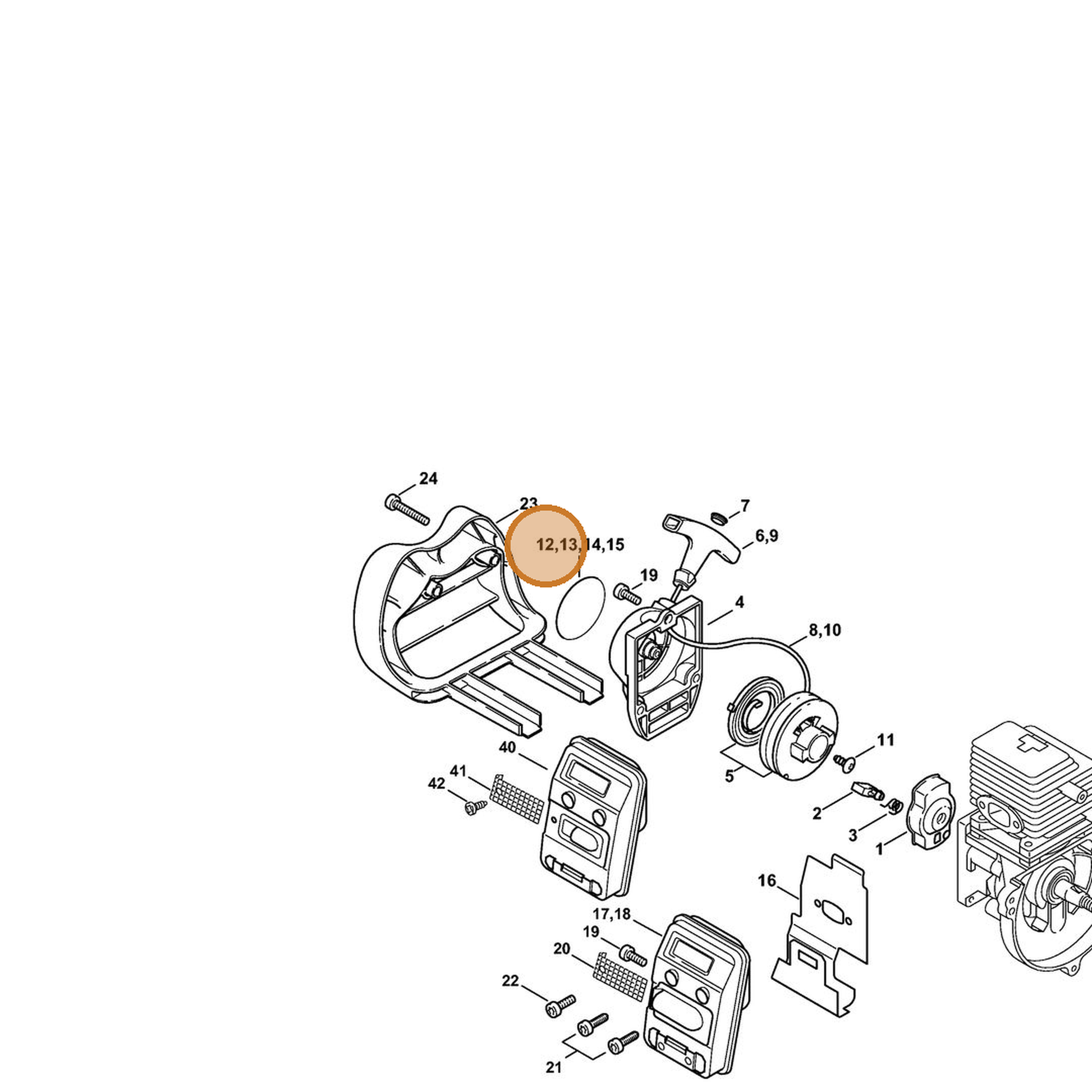 STIHL part 4138-967-1502 — IPL diagram snippet (6x zoom, amber highlight)