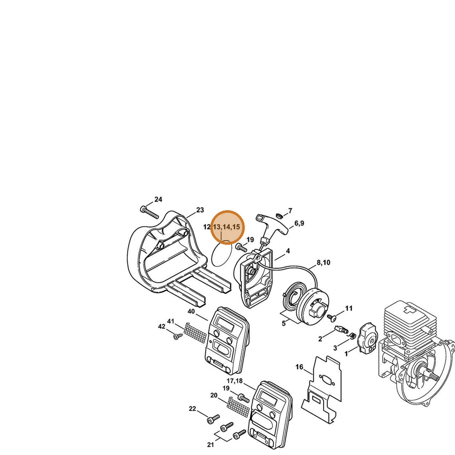 STIHL part 4138-967-1503 — IPL diagram snippet (6x zoom, amber highlight)