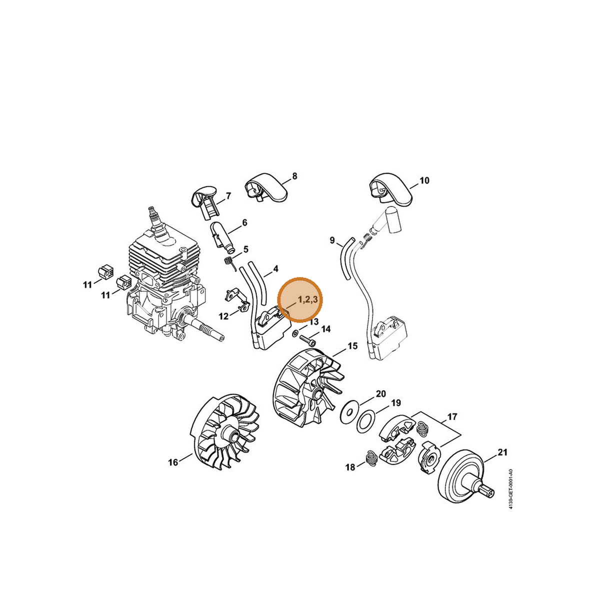 STIHL part 4139-400-1302 — IPL diagram snippet (6x zoom, amber highlight)