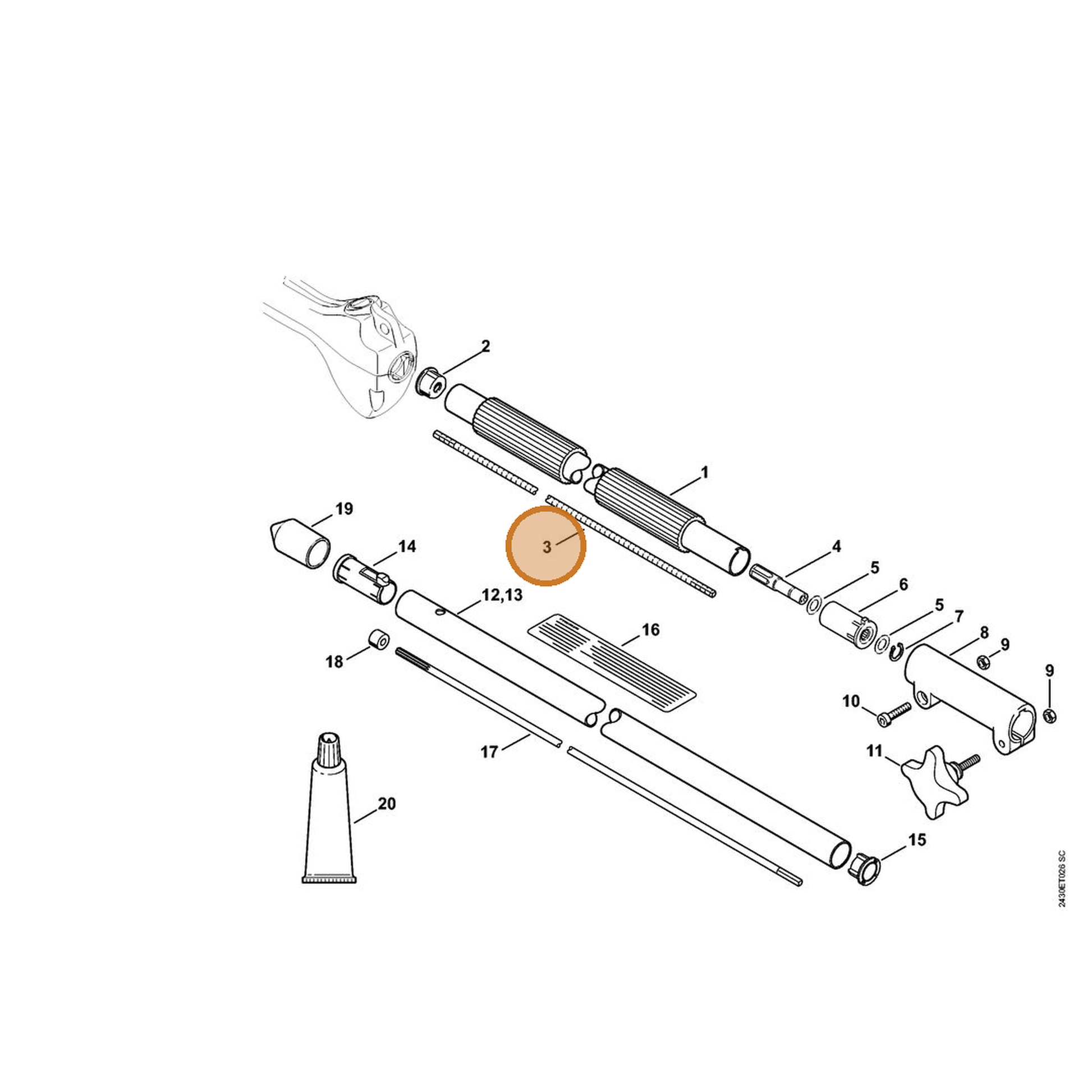 STIHL part 4139-711-3201 — IPL diagram snippet (6x zoom, amber highlight)