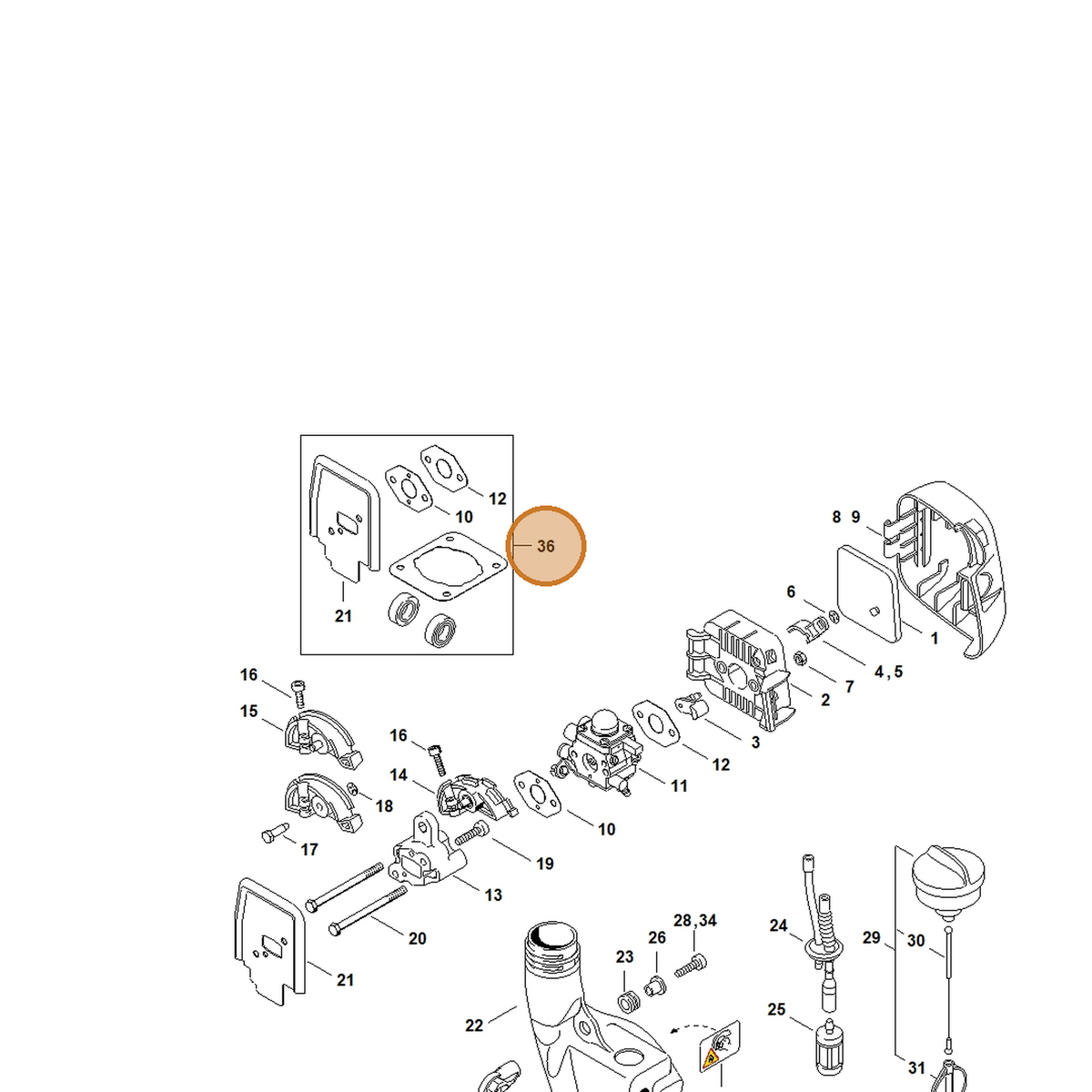 STIHL part 4140-007-1050 — IPL diagram snippet (6x zoom, amber highlight)