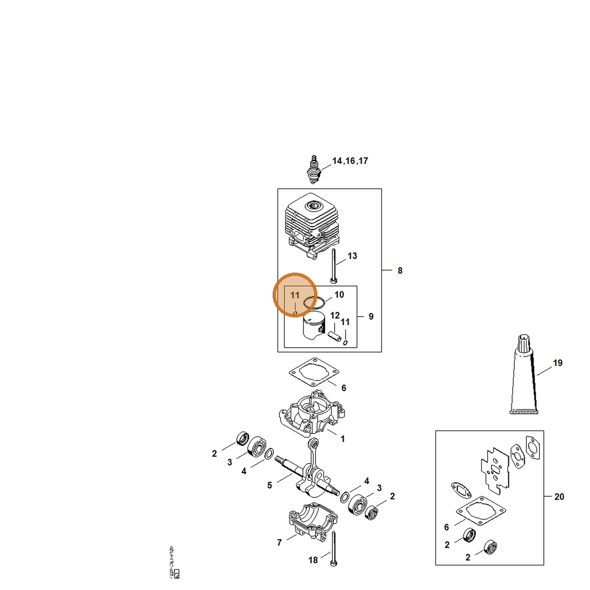 STIHL part 4140-021-2300 — IPL diagram snippet (6x zoom, amber highlight)