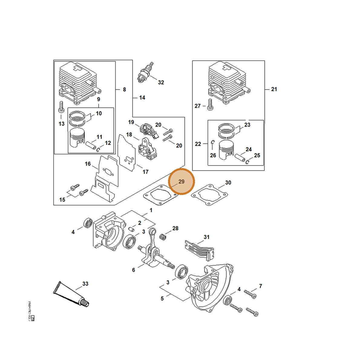 STIHL part 4140-029-2300 — IPL diagram snippet (6x zoom, amber highlight)