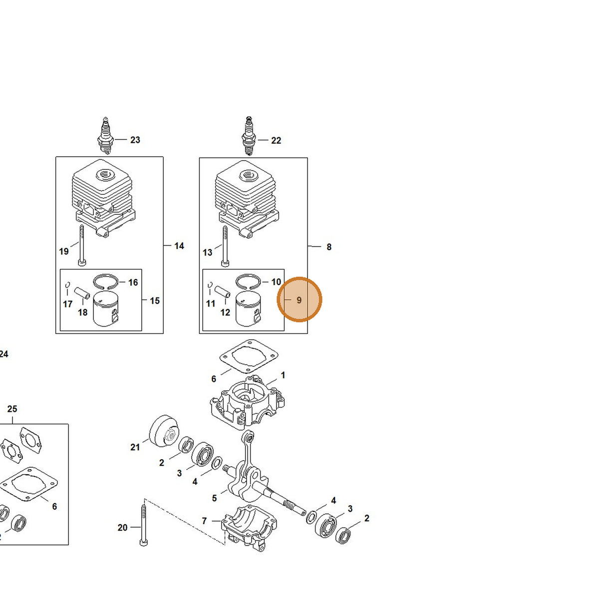 STIHL part 4140-030-2009 — IPL diagram snippet (6x zoom, amber highlight)