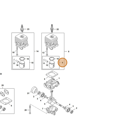 STIHL part 4140-030-2009 — IPL diagram snippet (6x zoom, amber highlight)
