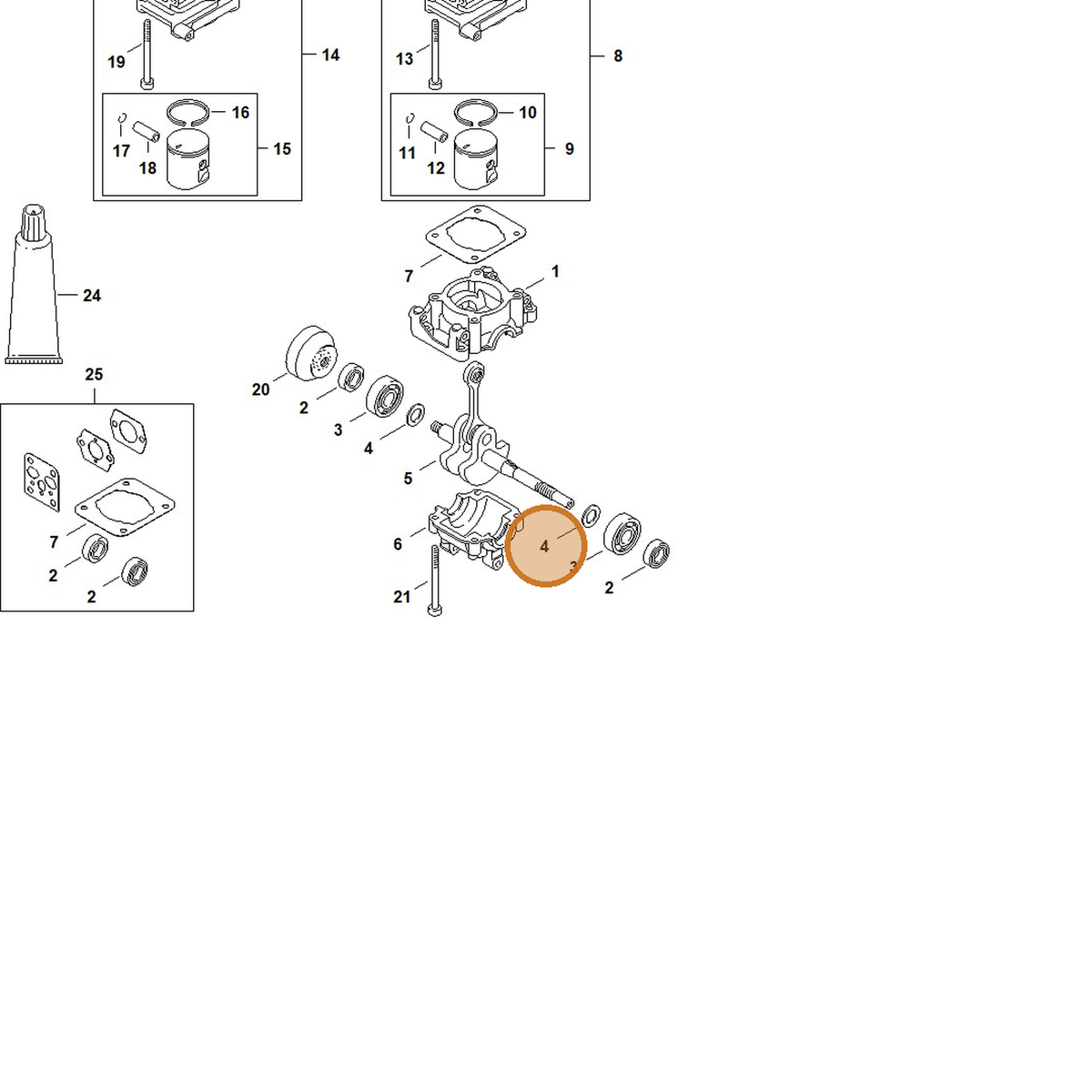 STIHL part 4140-036-0301 — IPL diagram snippet (6x zoom, amber highlight)