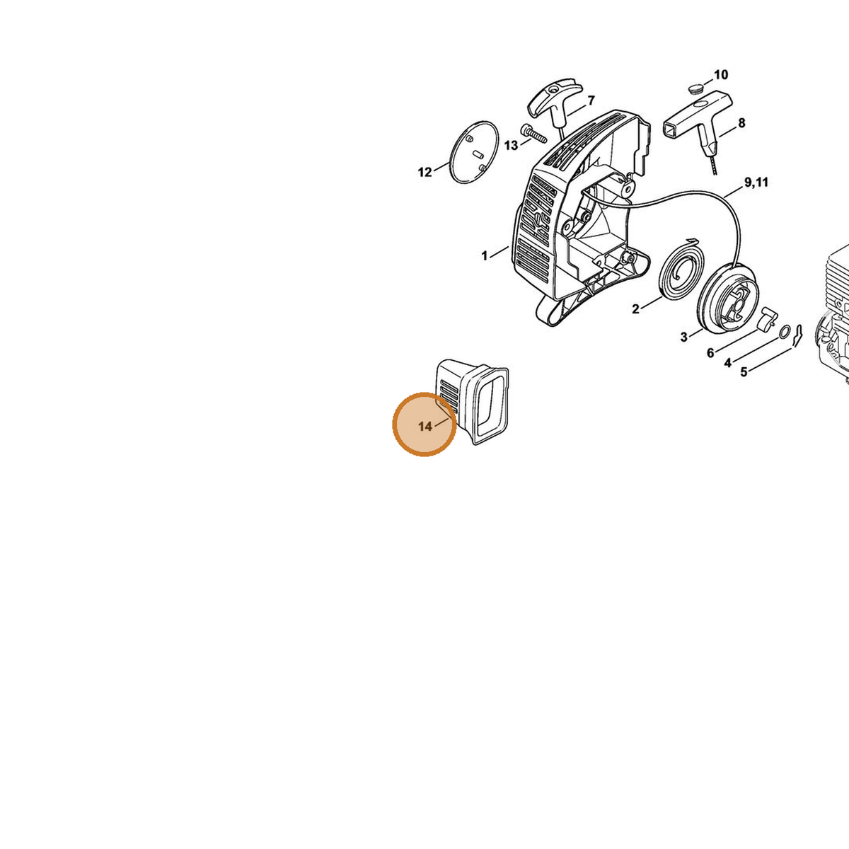 STIHL part 4140-084-6801 — IPL diagram snippet (6x zoom, amber highlight)