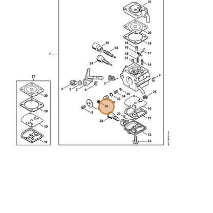 STIHL part 4140-121-7801 — IPL diagram snippet (6x zoom, amber highlight)