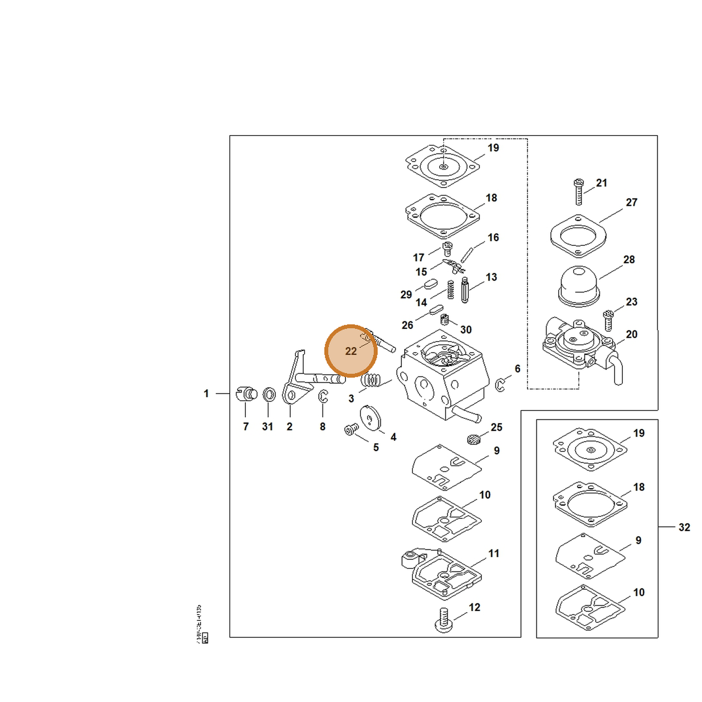 STIHL part 4140-122-6300 — IPL diagram snippet (6x zoom, amber highlight)