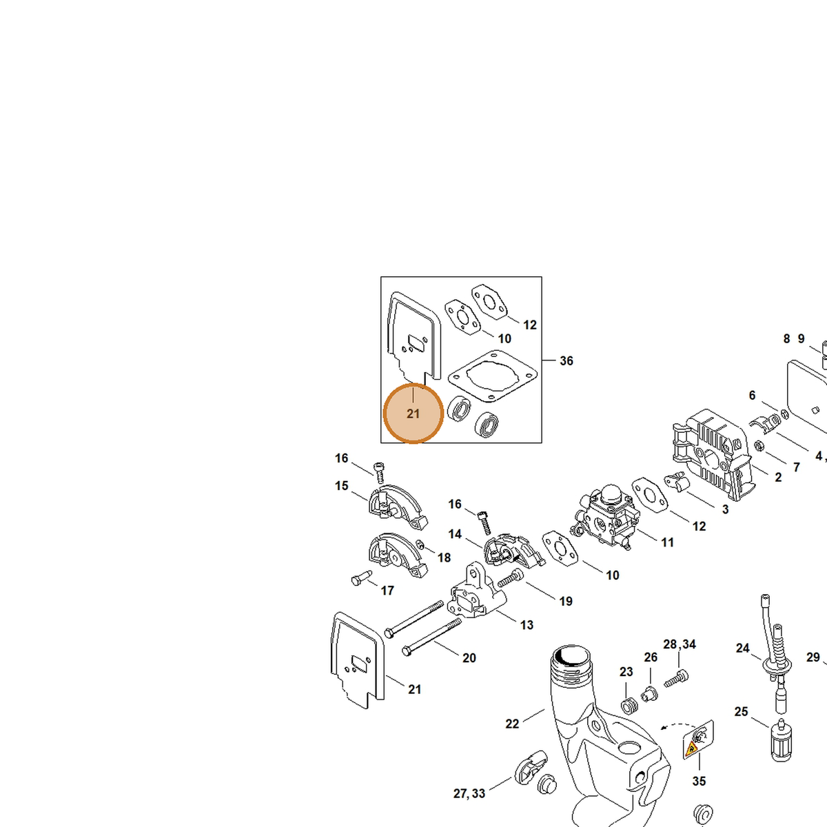 STIHL part 4140-129-0906 — IPL diagram snippet (6x zoom, amber highlight)