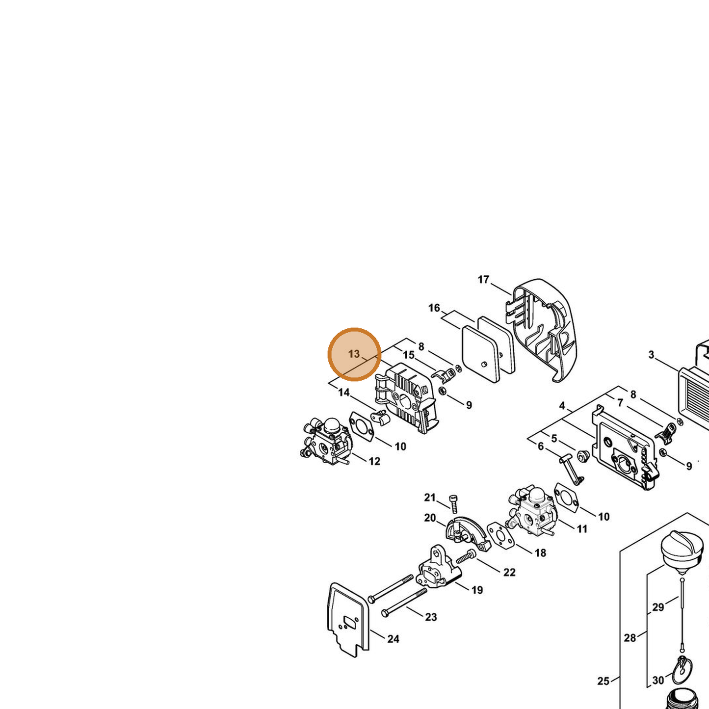 STIHL part 4140-140-2801 — IPL diagram snippet (6x zoom, amber highlight)