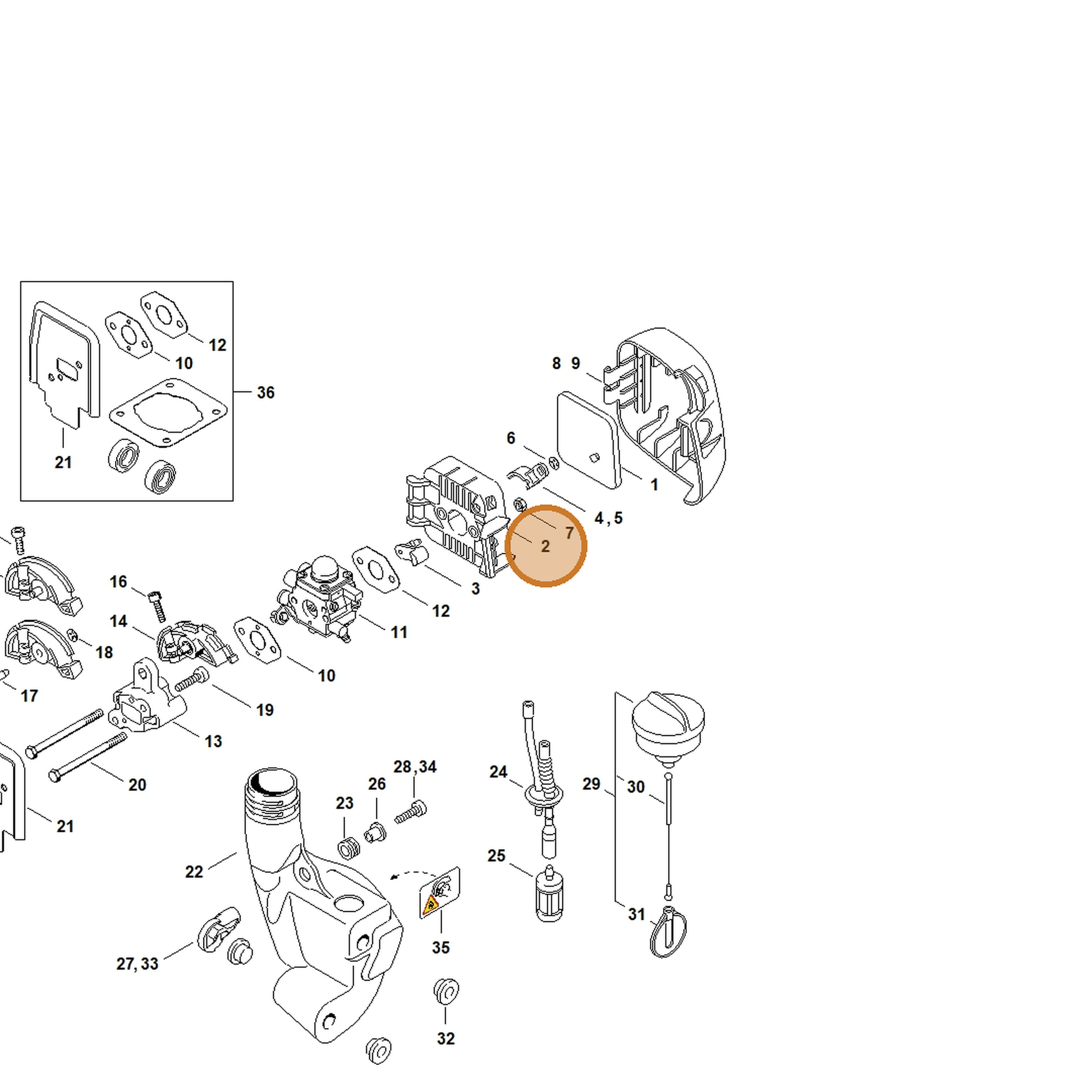 STIHL part 4140-140-2850 — IPL diagram snippet (6x zoom, amber highlight)