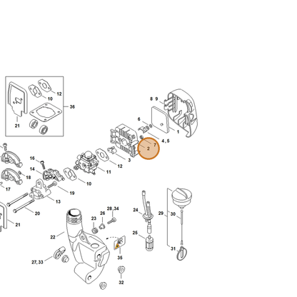 STIHL part 4140-140-2850 — IPL diagram snippet (6x zoom, amber highlight)