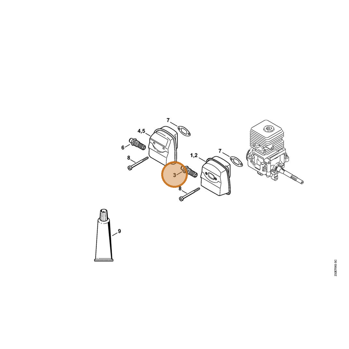 STIHL part 4140-140-6907 — IPL diagram snippet (6x zoom, amber highlight)