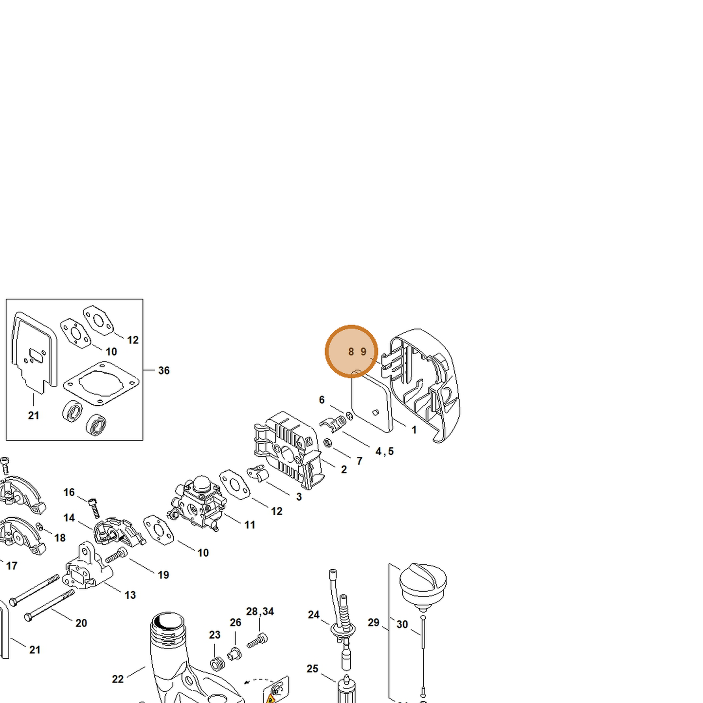 STIHL part 4140-141-0502 — IPL diagram snippet (6x zoom, amber highlight)