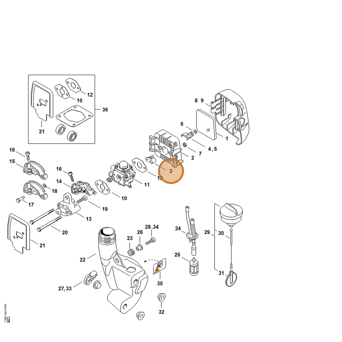 STIHL part 4140-141-3700 — IPL diagram snippet (6x zoom, amber highlight)