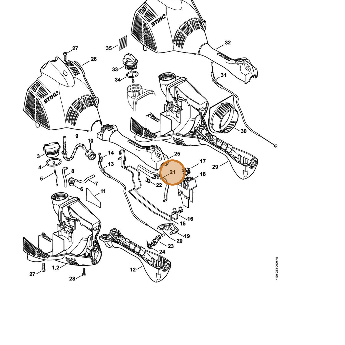 STIHL part 4140-182-0800 — IPL diagram snippet (6x zoom, amber highlight)