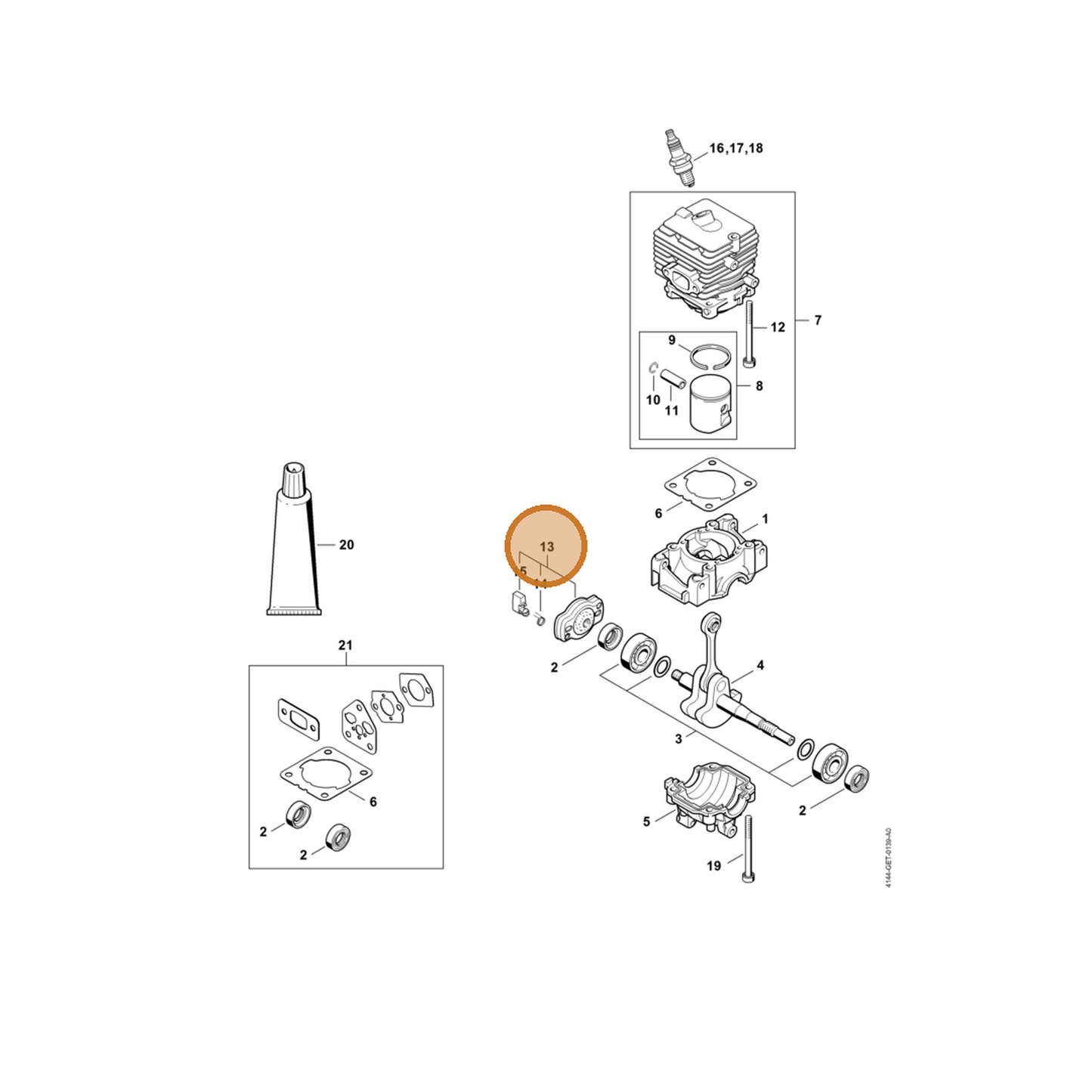 STIHL part 4140-190-2010 — IPL diagram snippet (6x zoom, amber highlight)