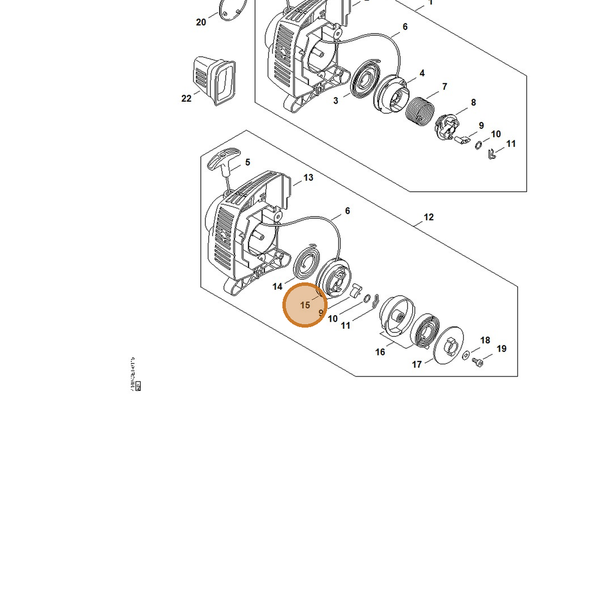 STIHL part 4140-195-0410 — IPL diagram snippet (6x zoom, amber highlight)