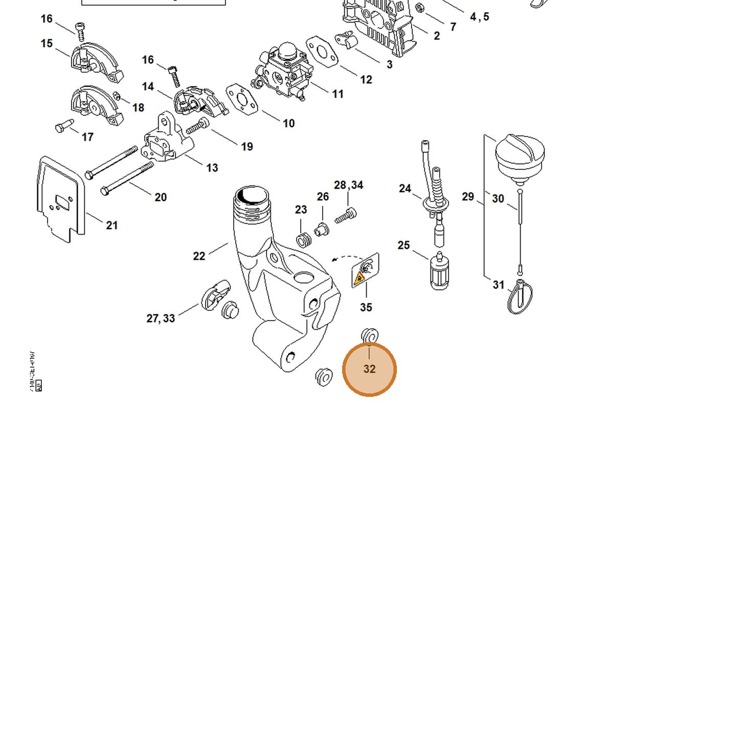 STIHL part 4140-352-8100 — IPL diagram snippet (6x zoom, amber highlight)