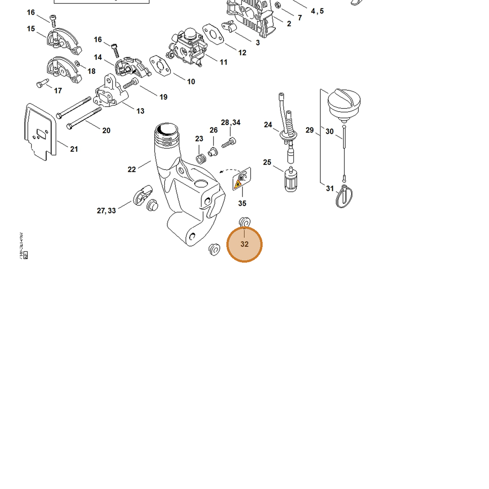 STIHL part 4140-352-8100 — IPL diagram snippet (6x zoom, amber highlight)
