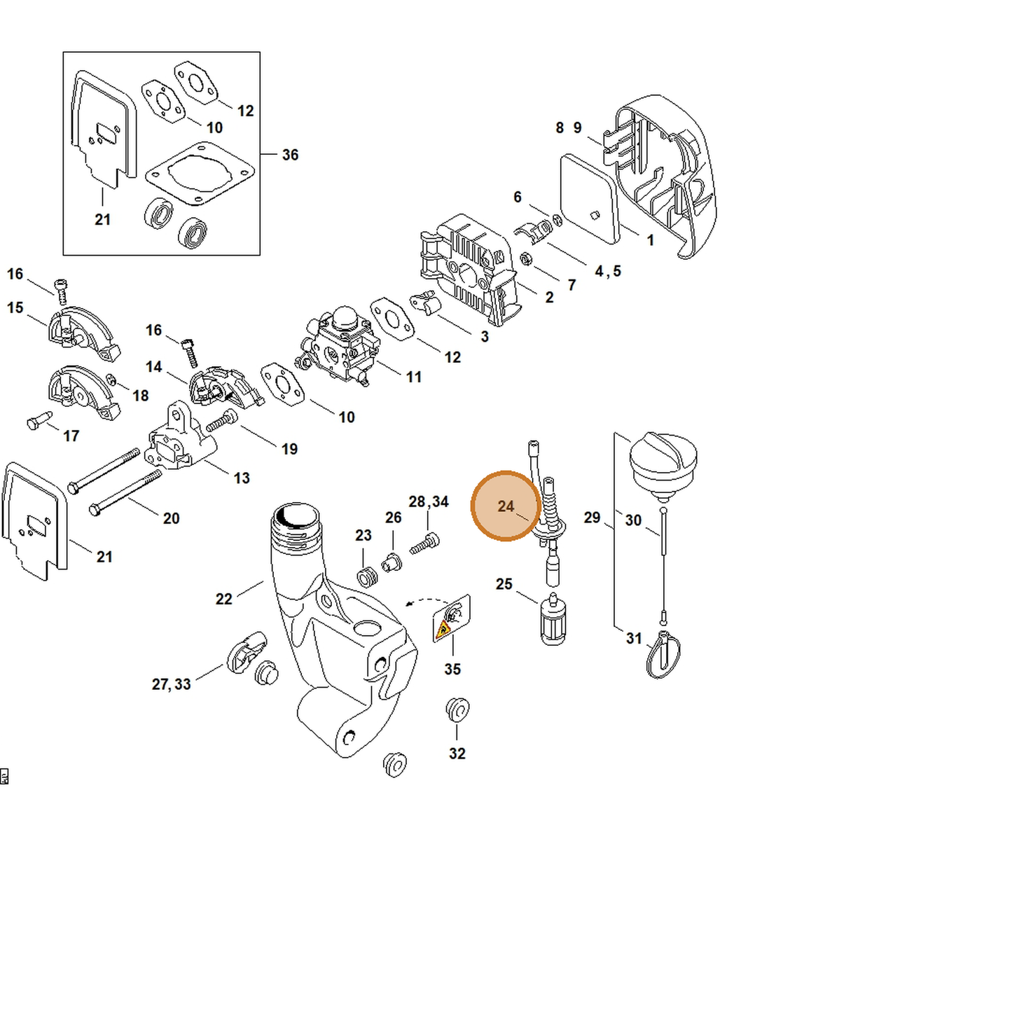 STIHL part 4140-358-7702 — IPL diagram snippet (6x zoom, amber highlight)