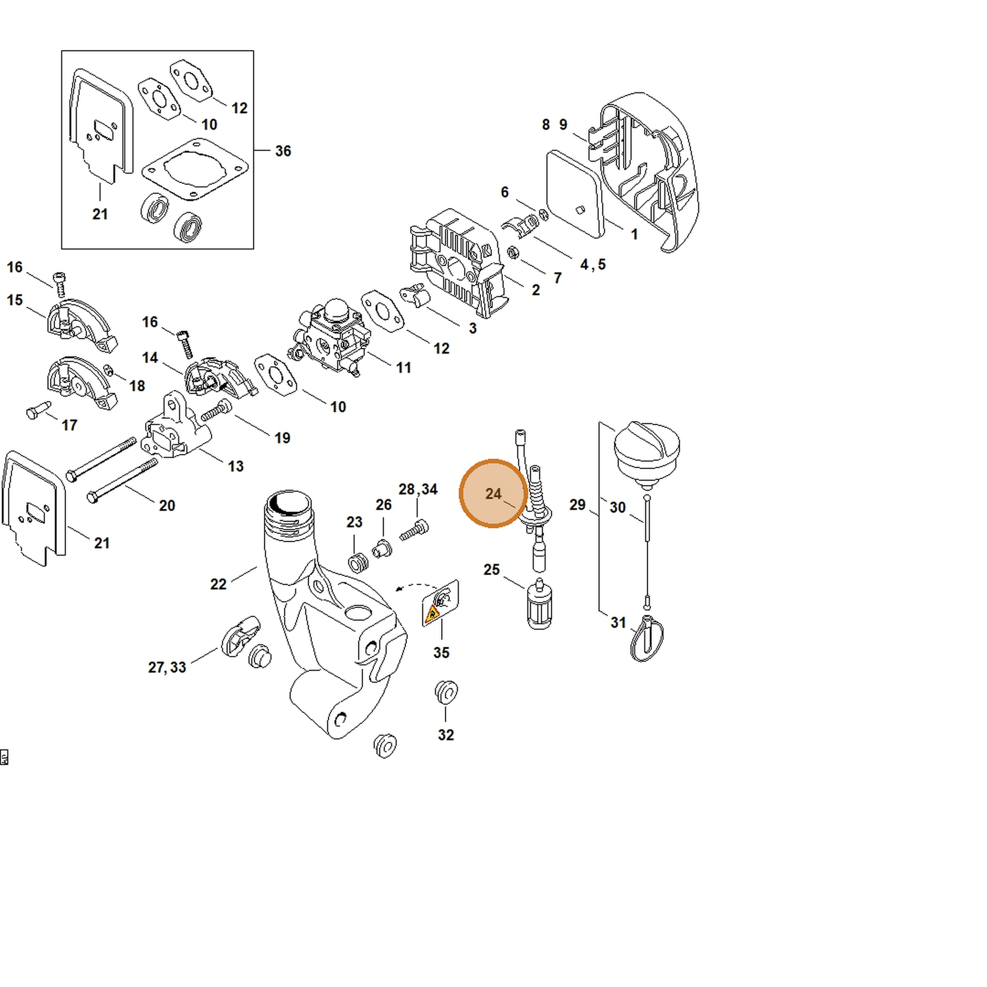STIHL part 4140-358-7702 — IPL diagram snippet (6x zoom, amber highlight)