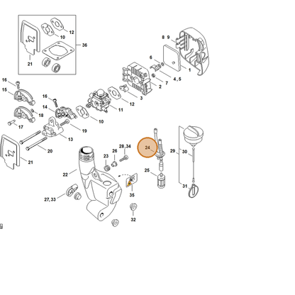 STIHL part 4140-358-7702 — IPL diagram snippet (6x zoom, amber highlight)