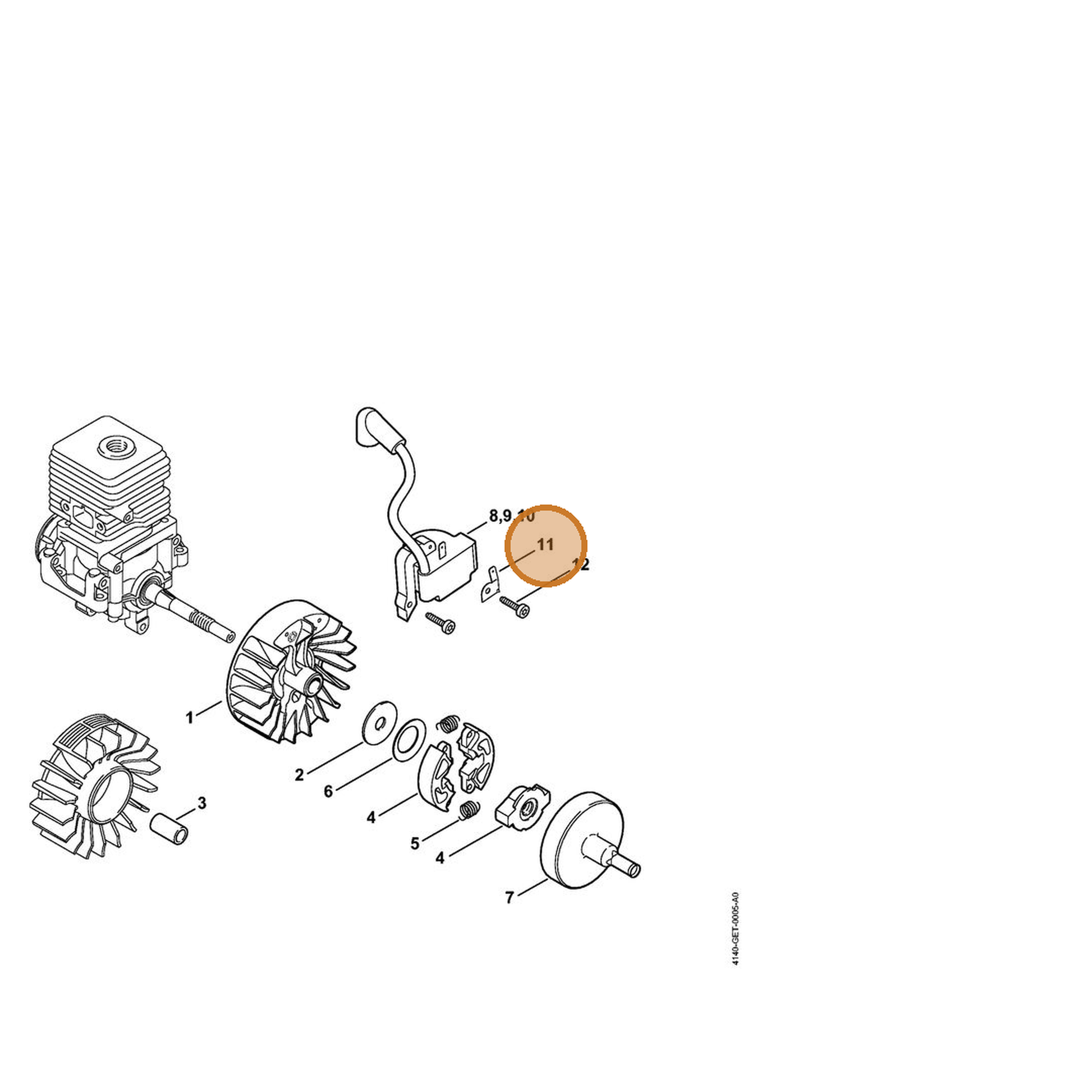STIHL part 4140-431-2100 — IPL diagram snippet (6x zoom, amber highlight)