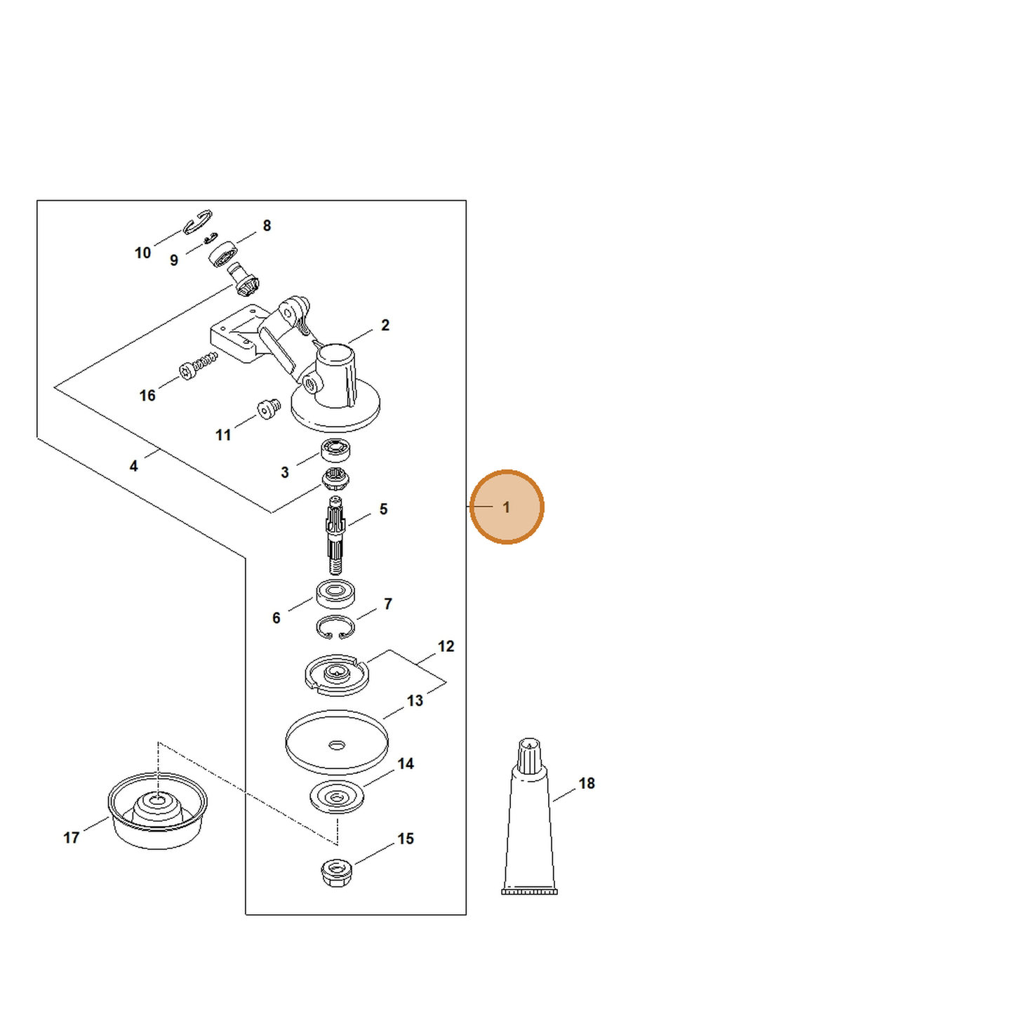 STIHL part 4140-640-0110 — IPL diagram snippet (6x zoom, amber highlight)