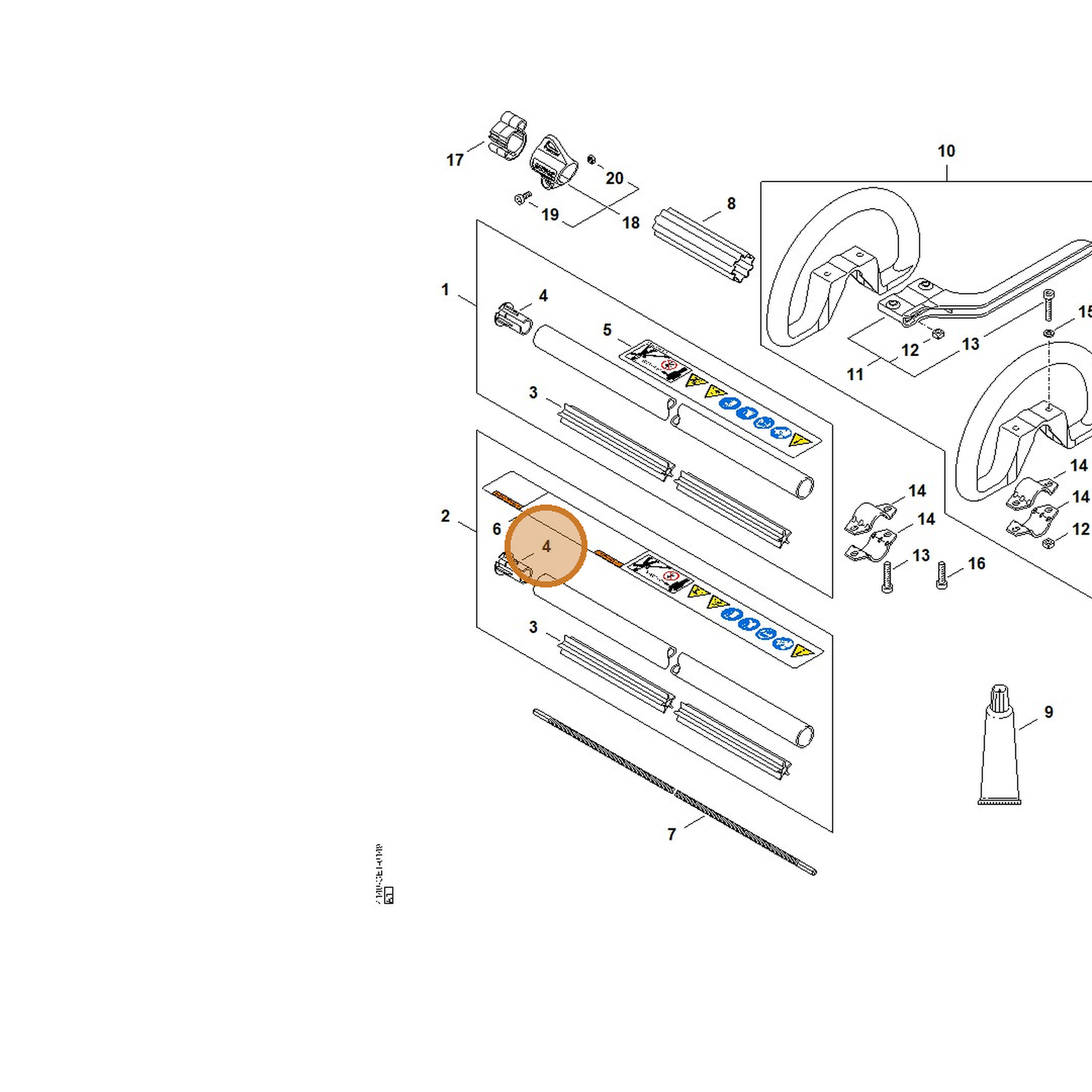 STIHL part 4140-711-2102 — IPL diagram snippet (6x zoom, amber highlight)